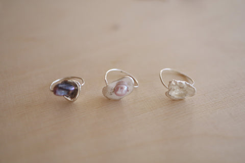pearl and silver nugget rings (38) (39) (40)