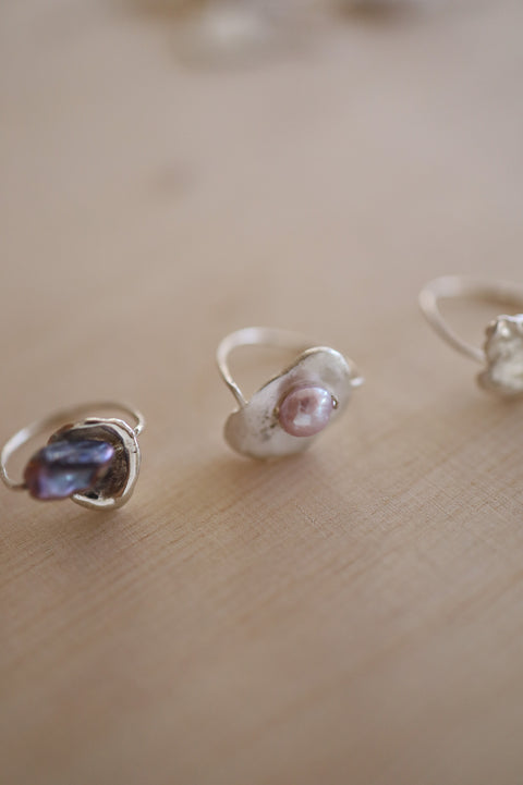 pearl and silver nugget rings (38) (39) (40)